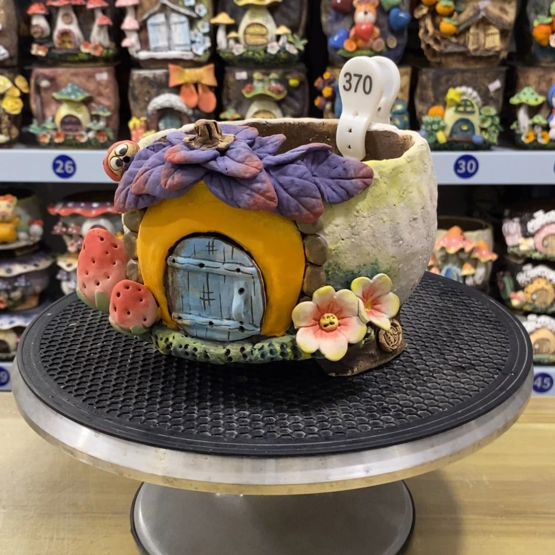 白狐粗陶手捏花盆