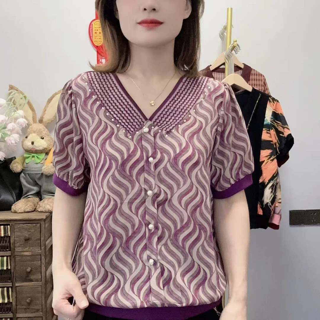 【丽姐家】夏季新款妈妈装短袖时尚洋气宽松百搭显瘦上衣