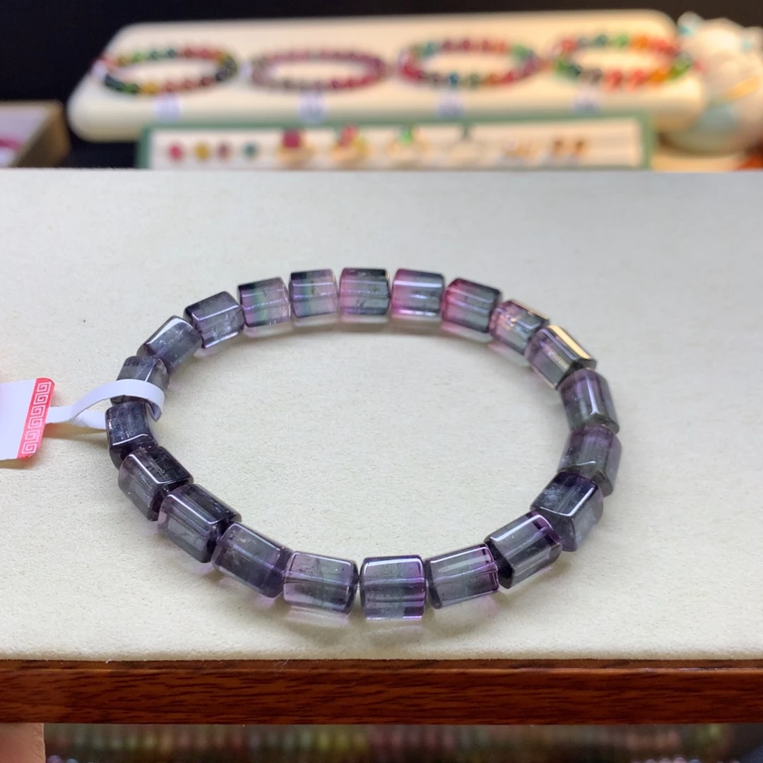 碧玺未镶嵌手串紫西瓜原石7mm