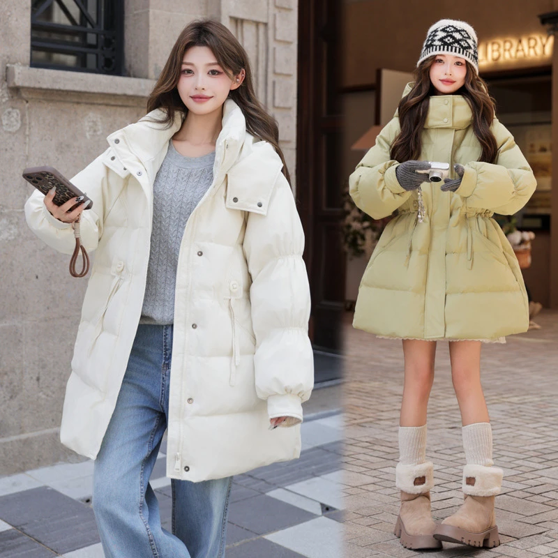 白鸭绒大码羽绒服女300斤连帽抽绳五防面料韩版孕妇中长款外套冬