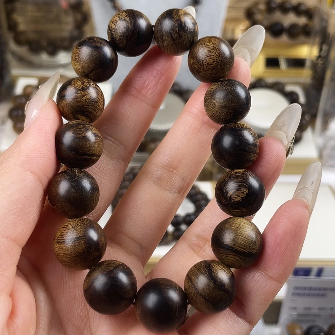 手串沉香越南芽庄老白天窖藏古董玉化瘤疤虎斑1.4