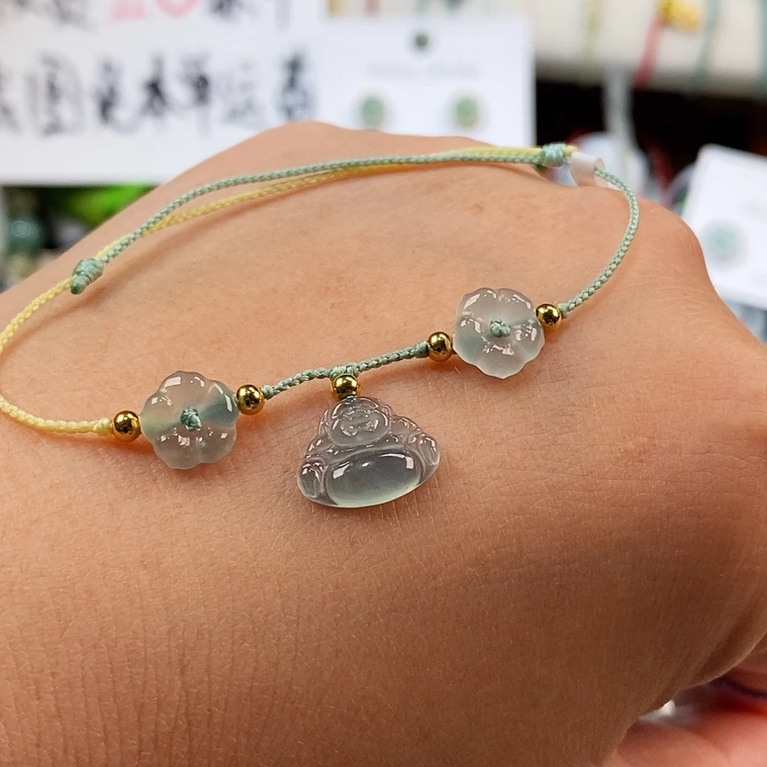 翡翠未镶嵌颈饰佛公小花手绳15