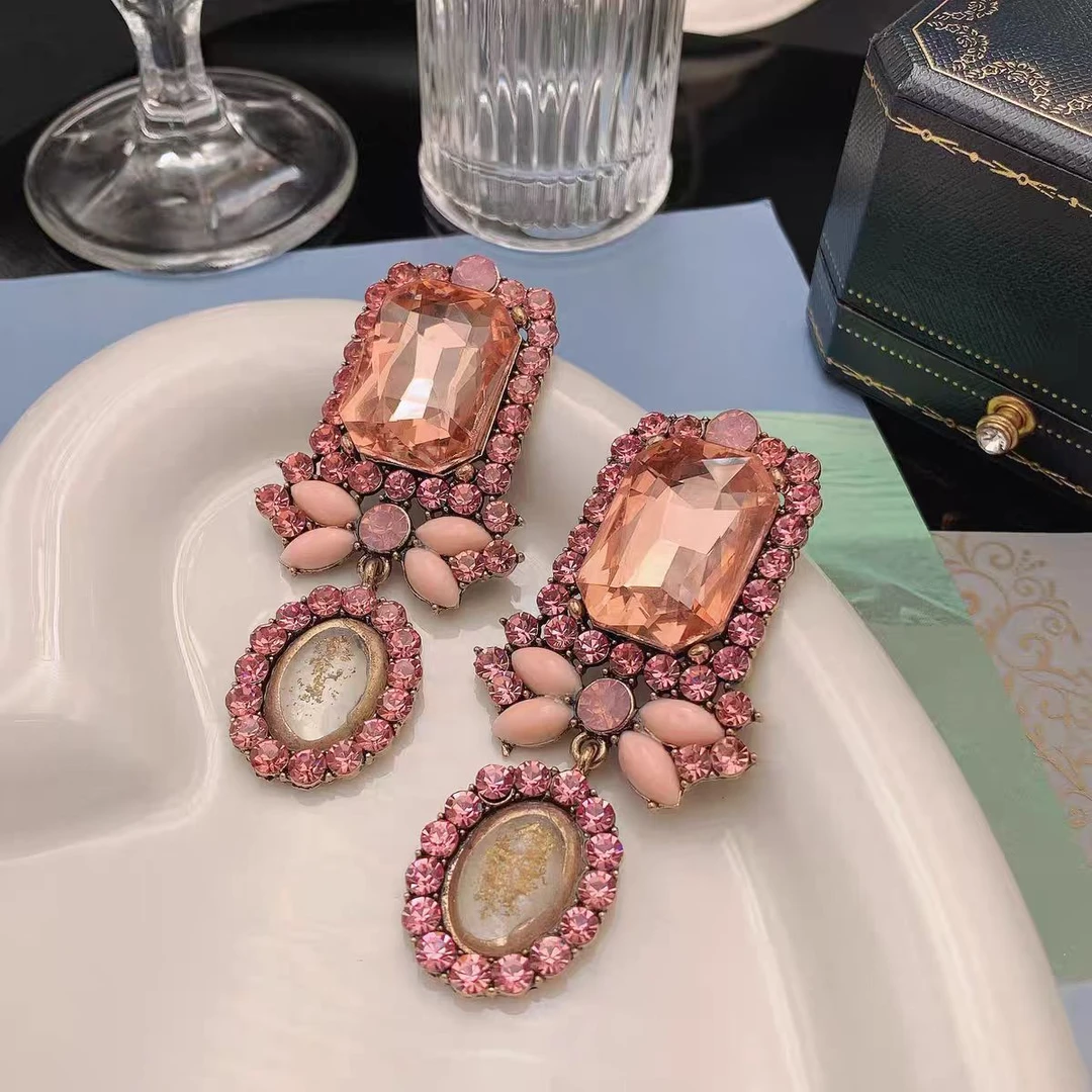 合金亚克力耳饰 2038 手工气质轻奢时尚少女复古红色重工百搭耳饰