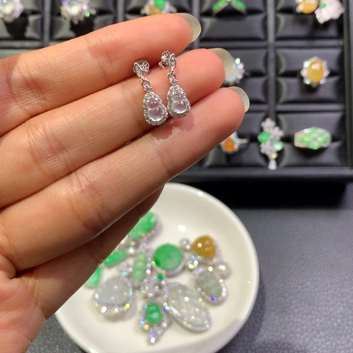 银S925镶嵌翡翠耳饰