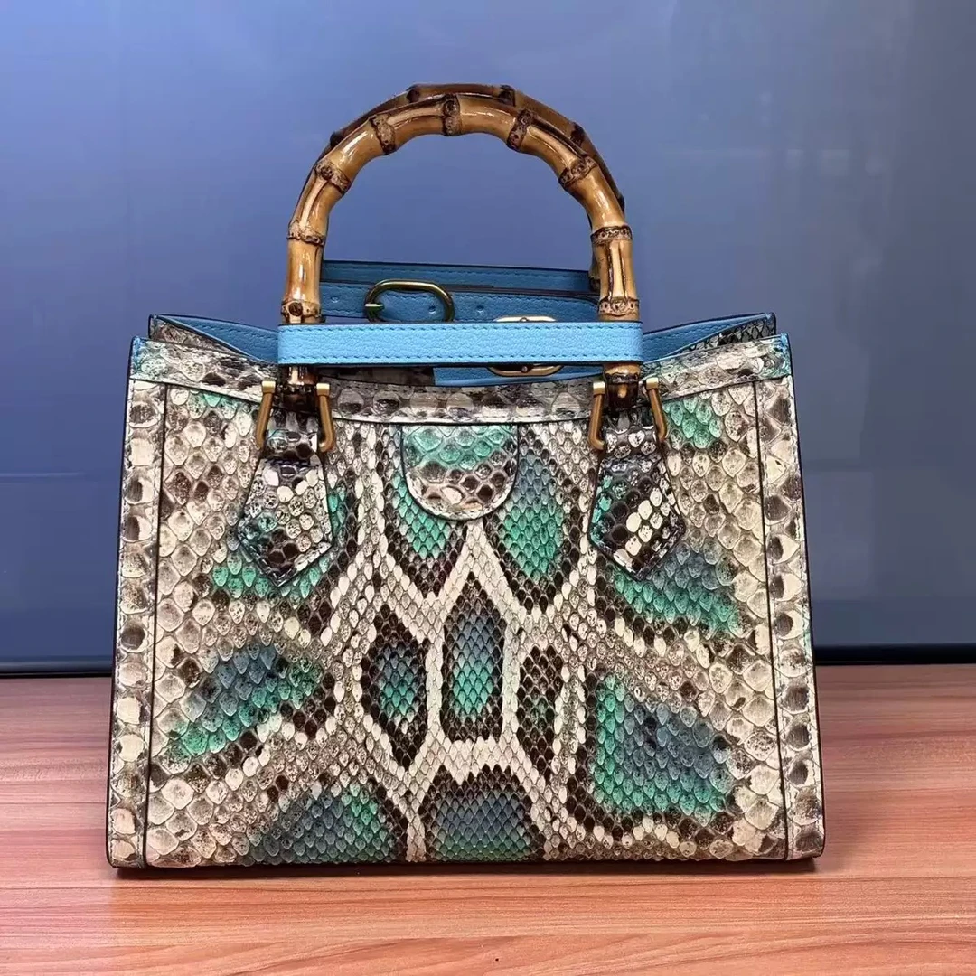 Jinho/金猴高端手工定制进口蟒皮女包手提包