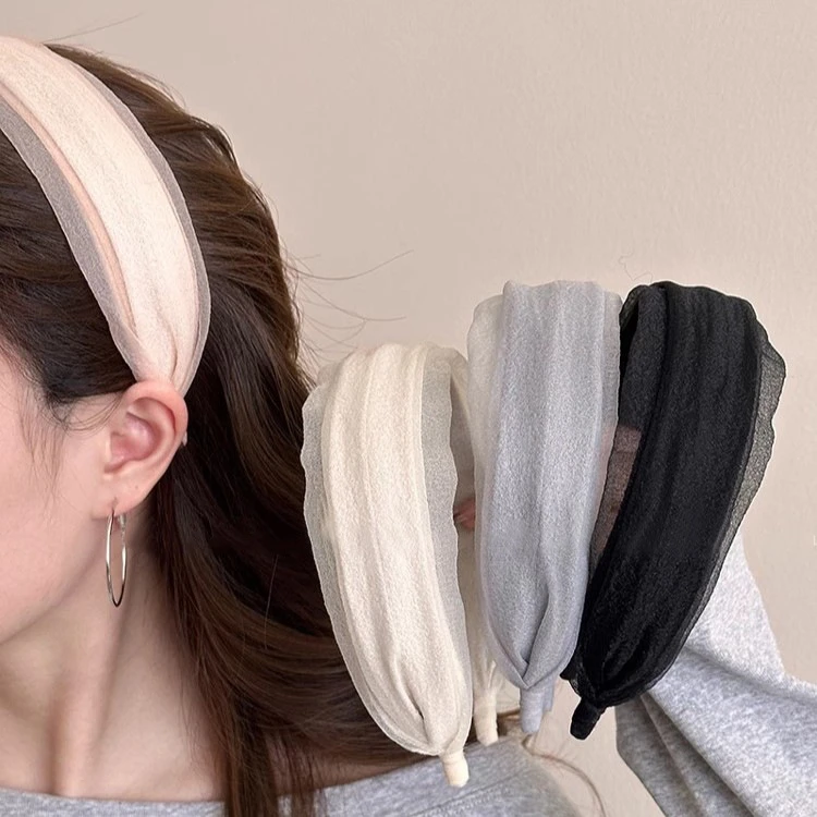 简约春夏绢纱宽边发箍女2025新款高颅顶头箍百搭优雅气质发卡发饰