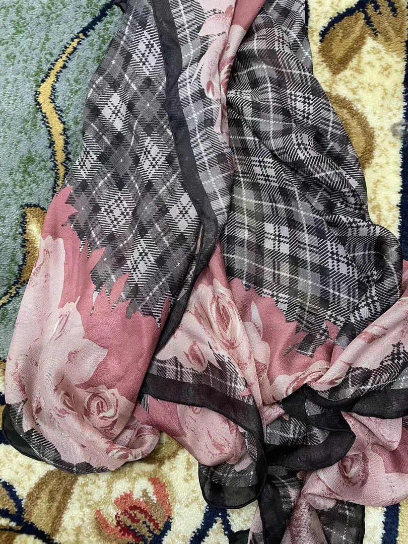 千鸟cha花西丽纱110方巾