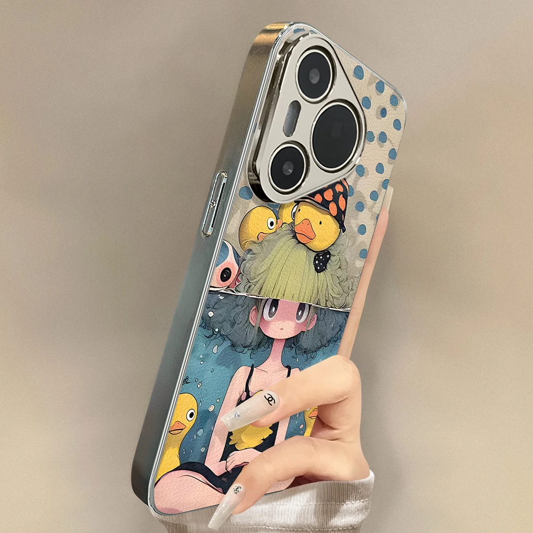 适用华为Pura80pro新款手机壳黄鸭女孩mate70pro全包防摔可爱卡通