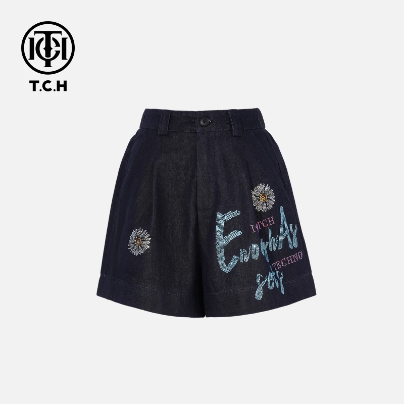 TCH私服烫钻工艺新时尚淑女百搭新潮流短裤女T75B21E5098轻奢tch