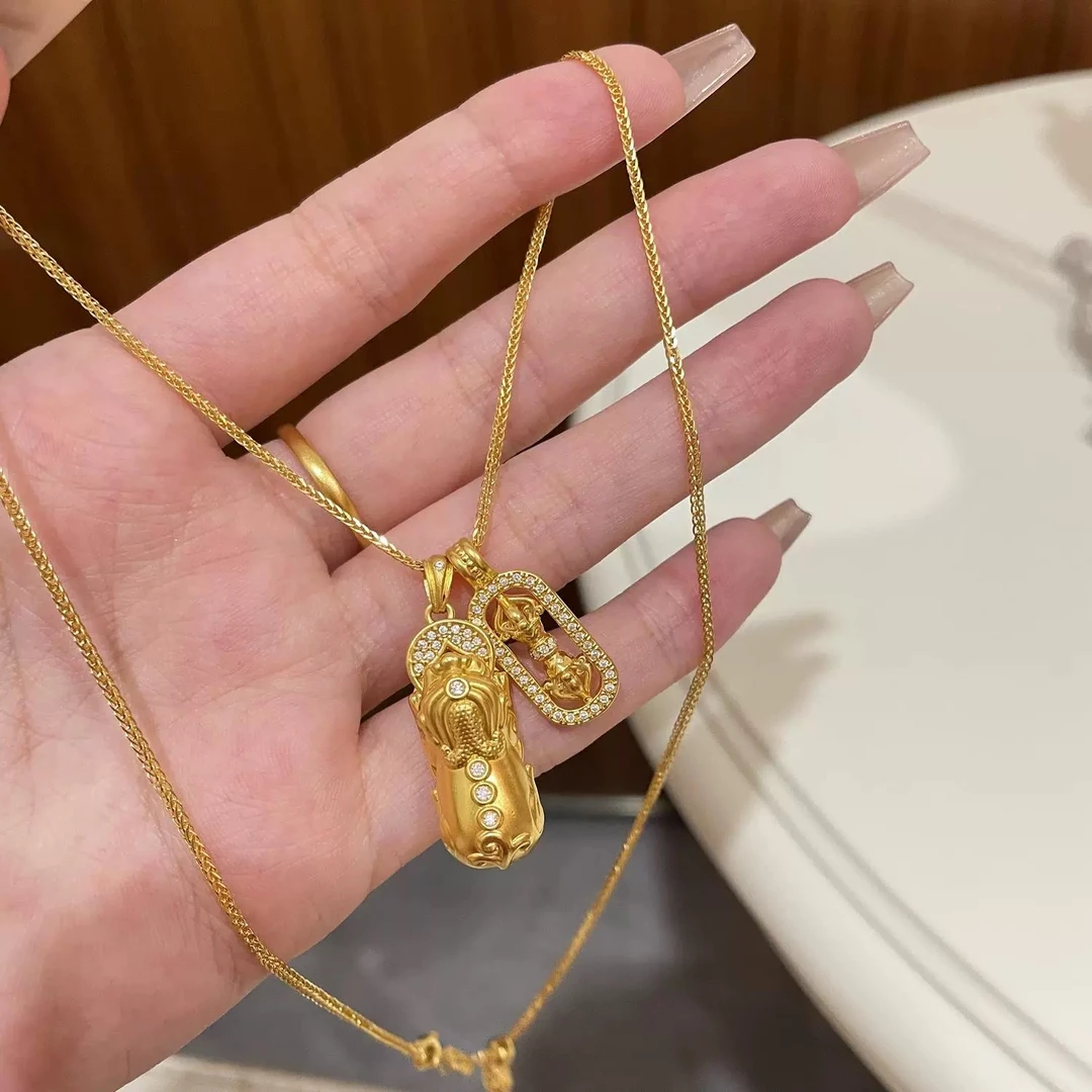 新中式5G硬金工艺古法点钻金刚杵貔貅吊坠项链