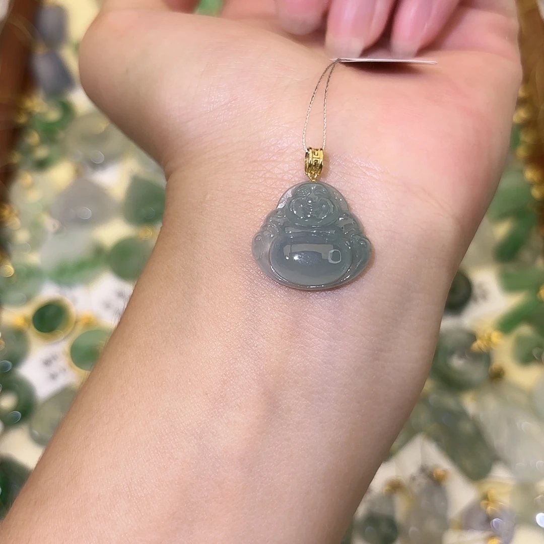 翡翠18K金镶嵌颈饰佛公