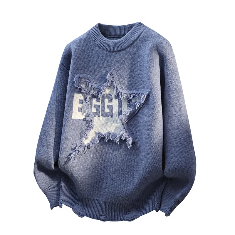 【新款】2025秋冬季毛衣男士潮流流苏时尚套头针织衫星星WE25739