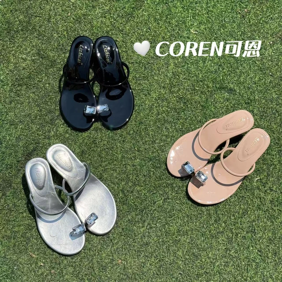 坡跟法式水钻套趾凉拖鞋女鞋子外穿2025年夏季新款