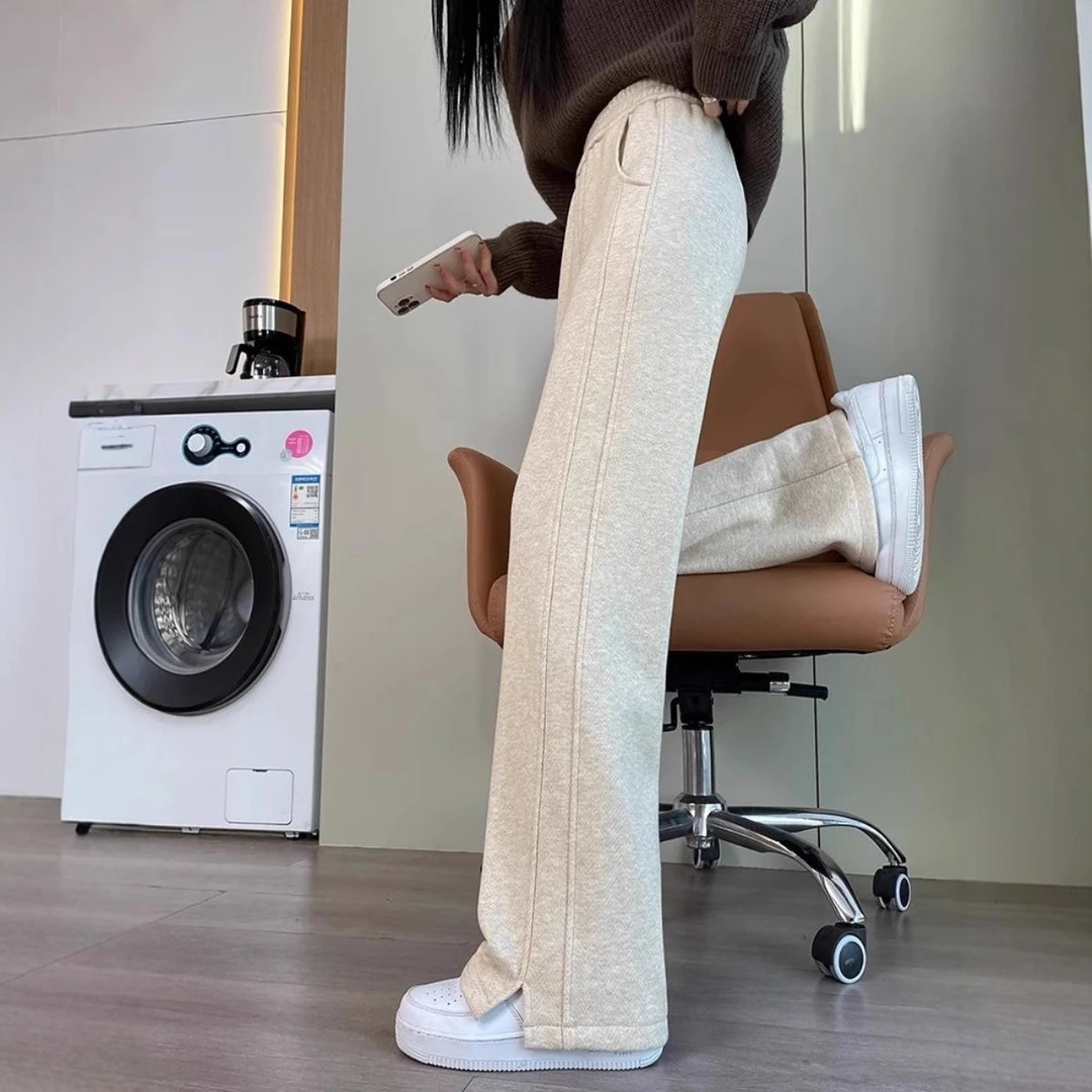 啄木鸟秋冬季新款加绒阔腿裤女高腰外穿保暖宽松显瘦休闲拖地裤子