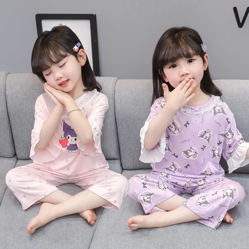 儿童睡衣夏季薄款莫代尔小女孩公主风空调服女宝宝套装女童家居服