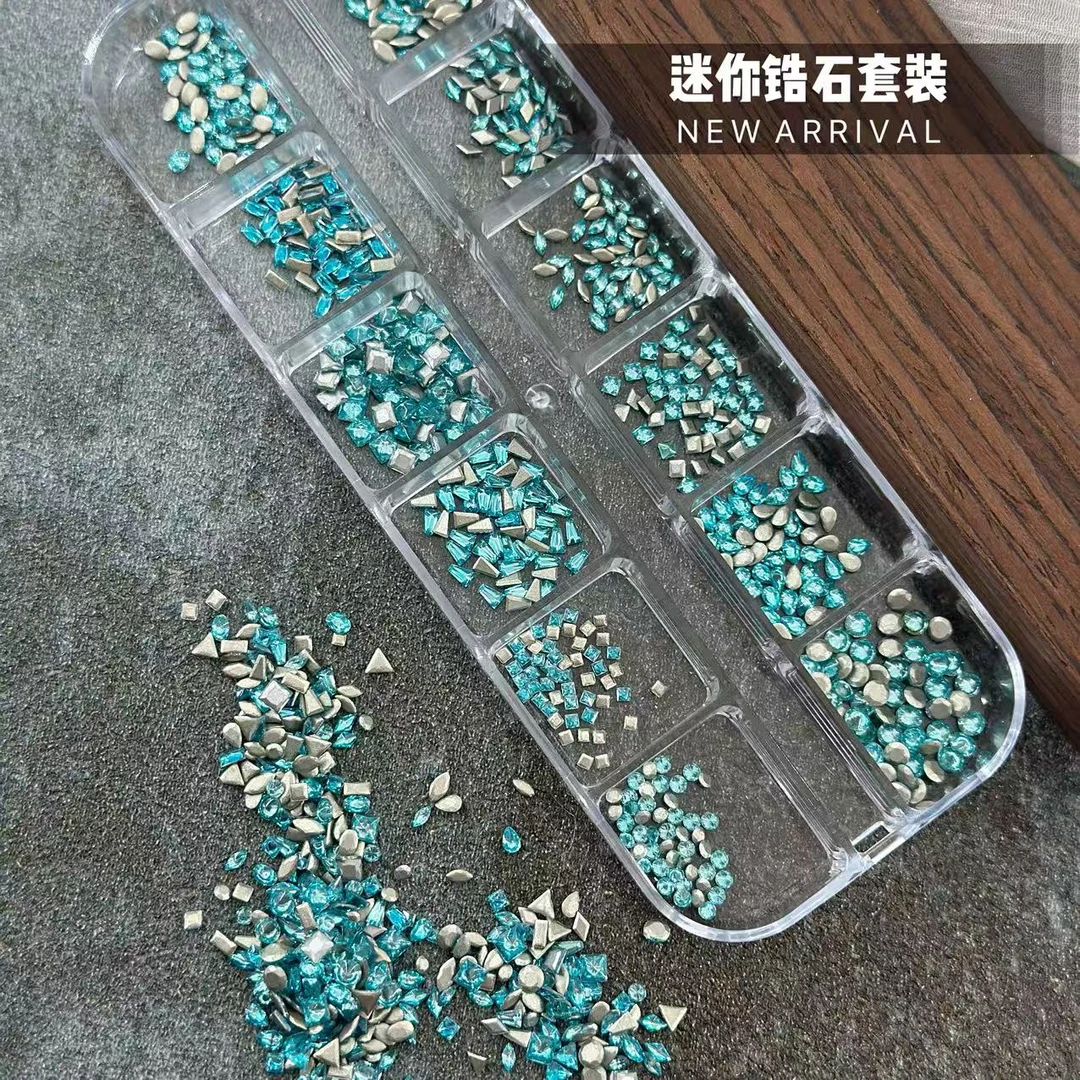 【600颗】宝施奥莎高品锆石美甲异形混装平底湖蓝锆石12格分装美甲