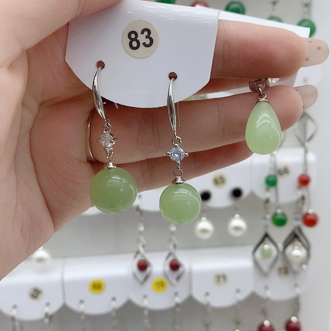 非金属925银耳钩大号水滴浅绿