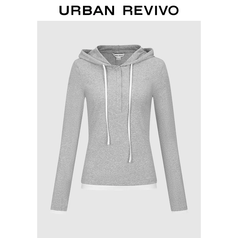 UR2025秋季新款女装鬼马童趣连帽抽绳撞色长袖T恤UYL450259