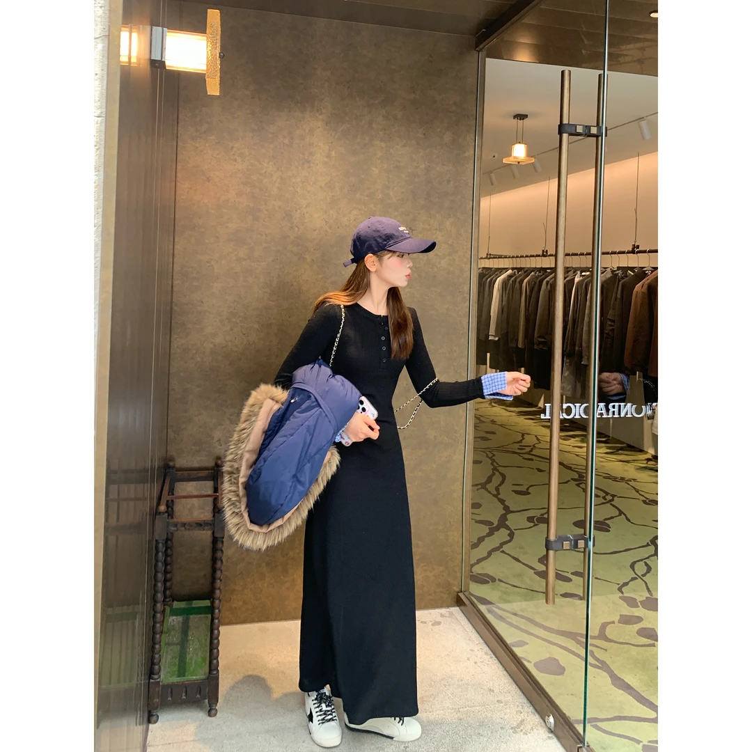 切糕自制【拼贴日记】小个子女秋冬气质设计拼接格子显瘦针织连衣裙