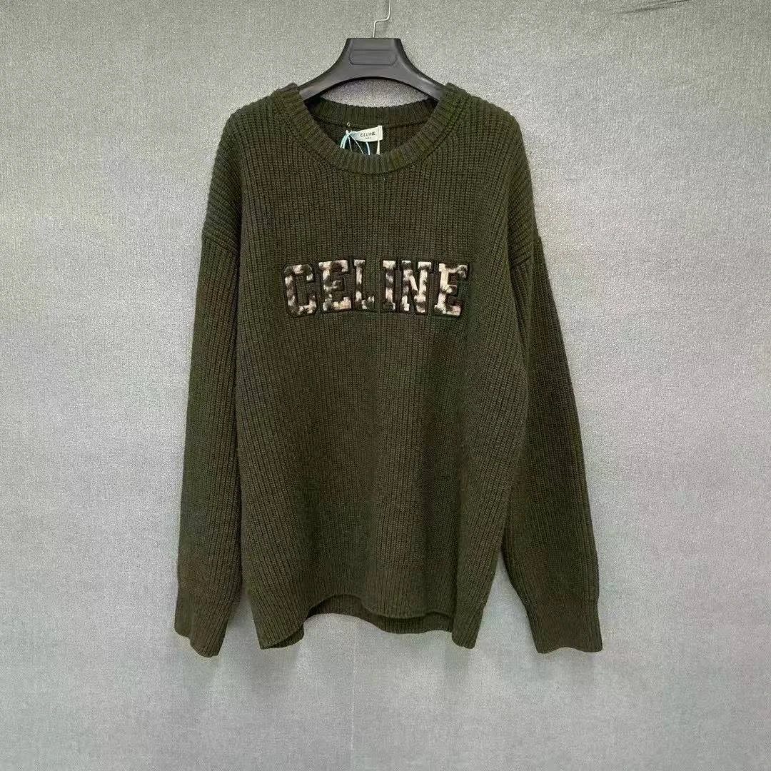 95新 Celine/思琳 （PM）豹纹字母100%羊毛针织毛衣  无洗标/6590