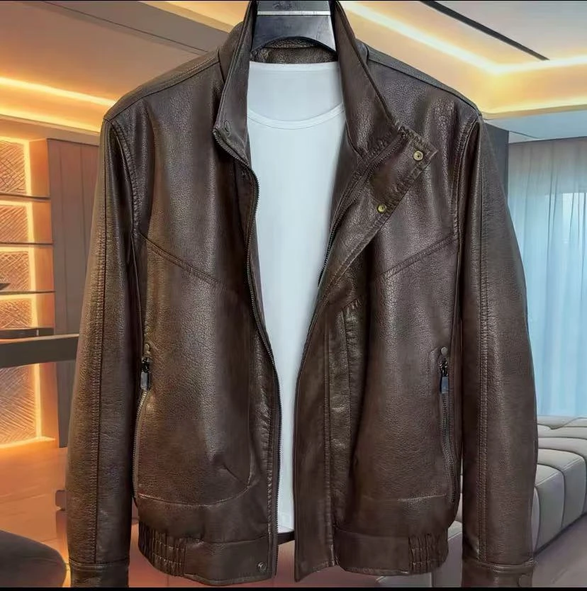 免烫立领韩版宽松男士机车男士秋冬商务连帽翻领休闲黑色时尚外套