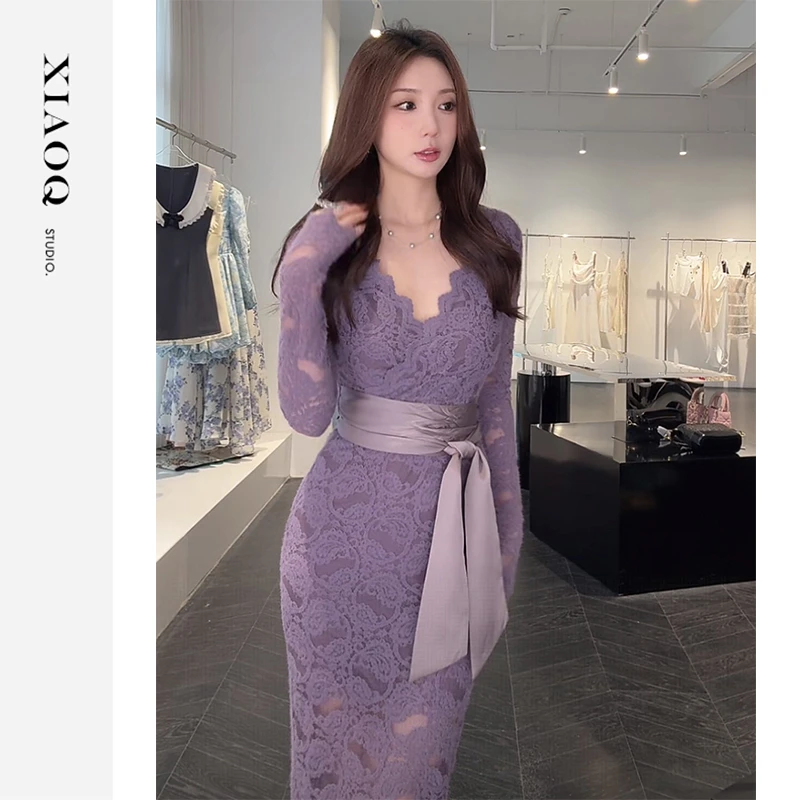 XIAOQ「巴黎夜蔷薇」法式蕾丝立体缎面蝴蝶结女神腰带中长款40345