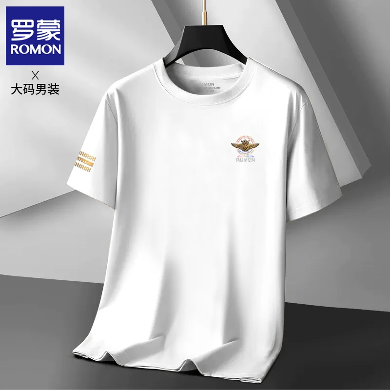 Romon/罗蒙2024新款夏季高级感男装时尚潮流款男生圆领T恤DM2057