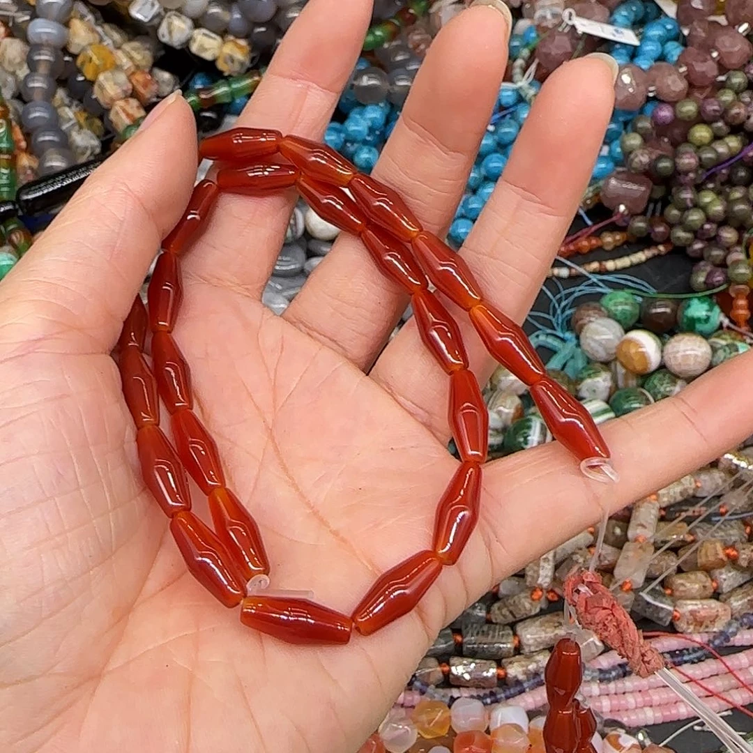 玛瑙/玉髓合金珠宝半成品红玛瑙5mm尖珠一条