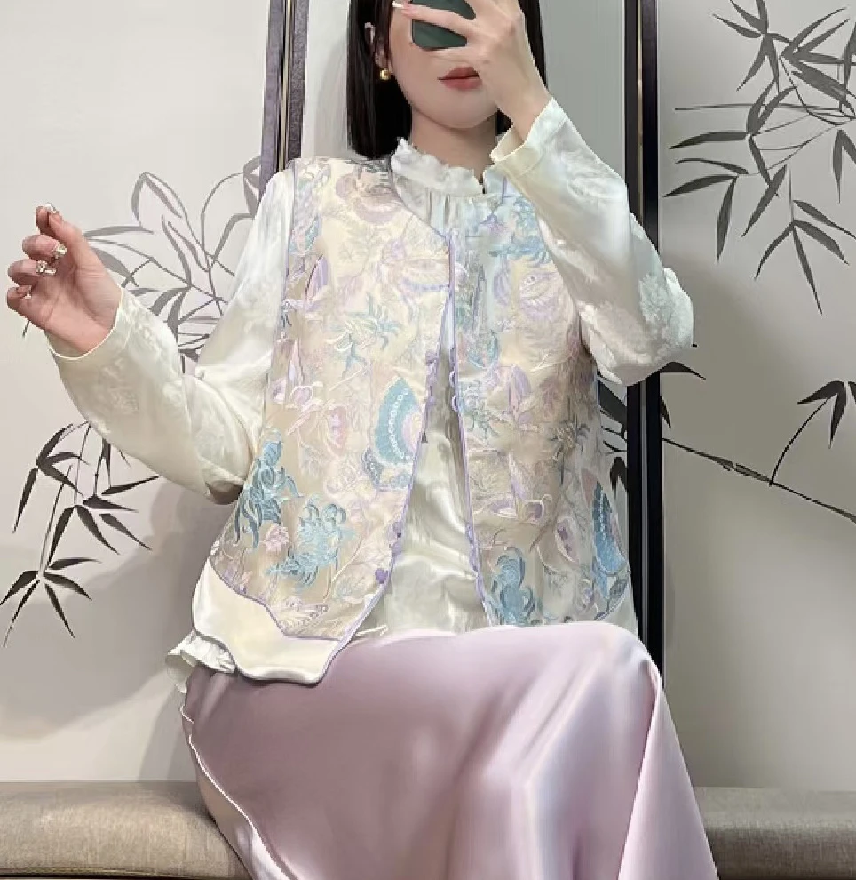 玛薇丝【春蝶】醋醋软缎超重工刺绣夹紫牙轻奢新中式马夹