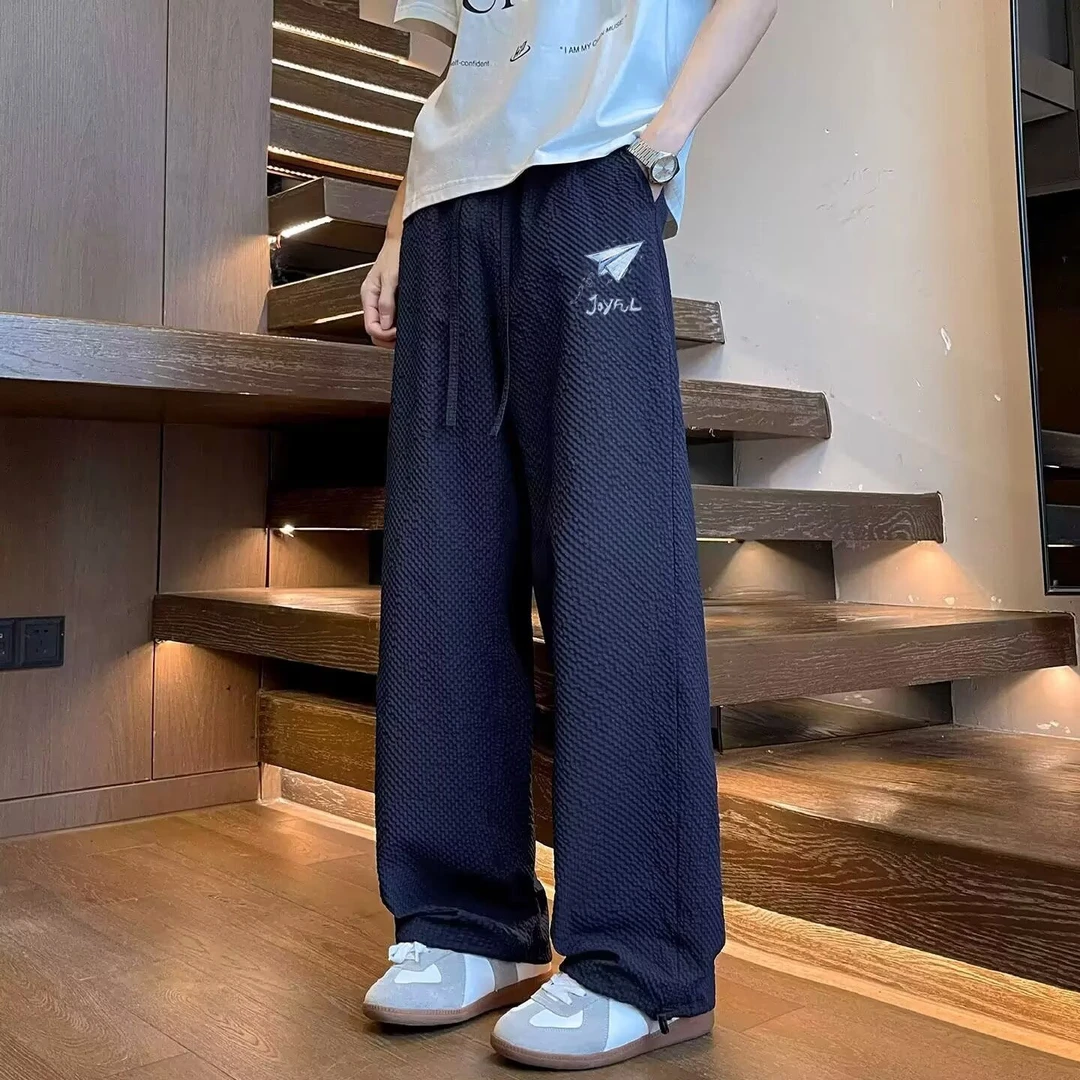西一夜/复古斜纹直筒休闲裤男夏季美式慵懒坠感长裤子潮流薄款拖