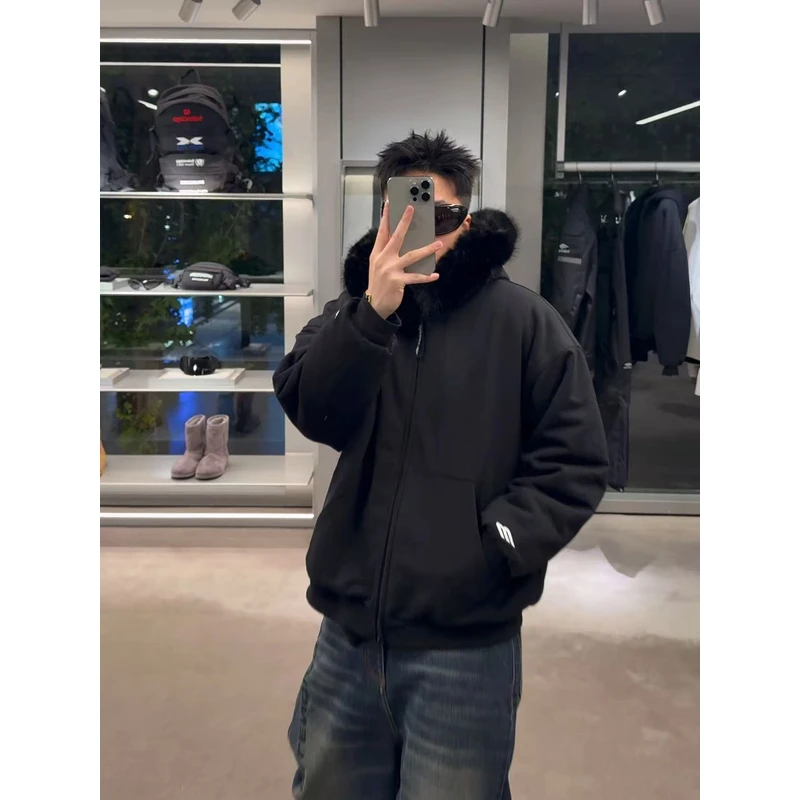 【蛙家 原版面料 天花板】巴子 3M拉链毛毛开衫情侣连帽卫衣