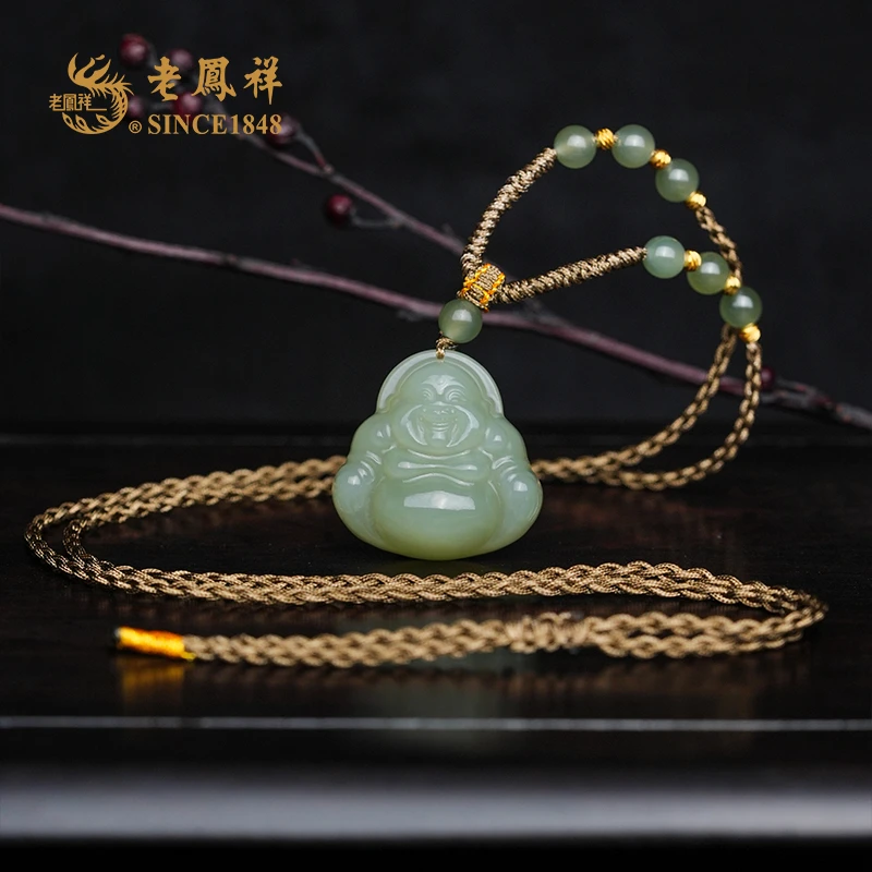 老鳯祥和田玉 湖水绿中佛公 吊坠 项链 多样性发一件 C05189