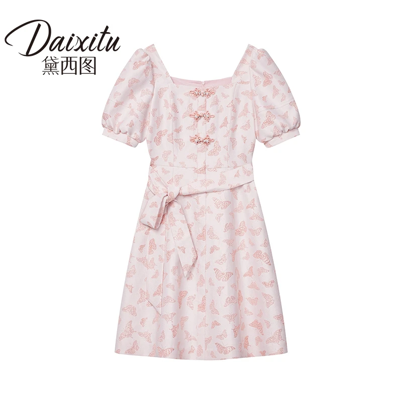 【青梨专属】满印蝴蝶结方领连衣裙-1011000T32L0041