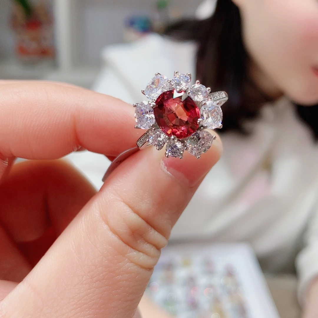 碧玺戒指银S925镶嵌戒指超美