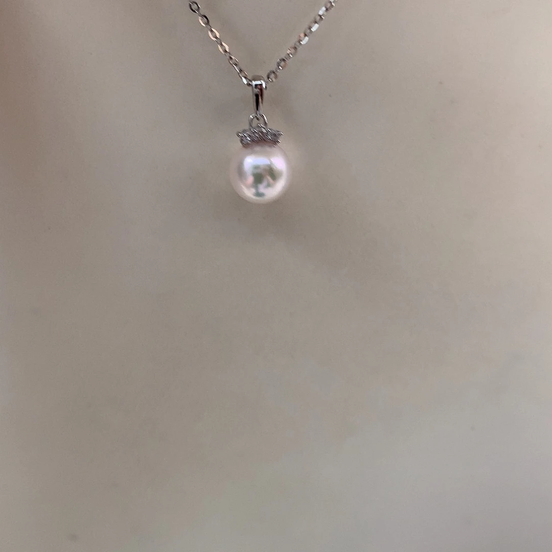 银S925镶嵌海水珍珠8-8.5mm ak睫毛