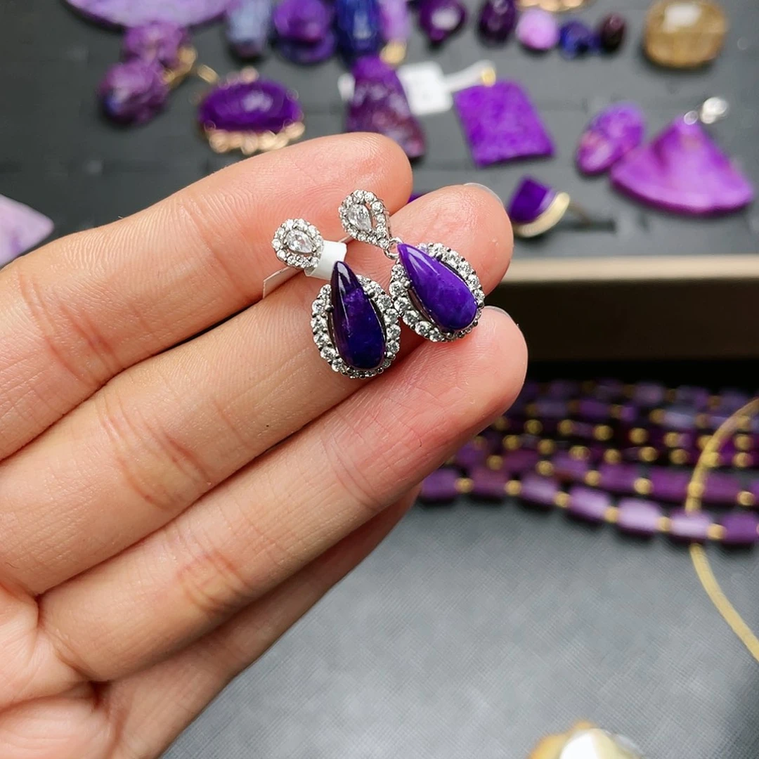 苏纪石（舒俱来）耳钉银S925镶嵌