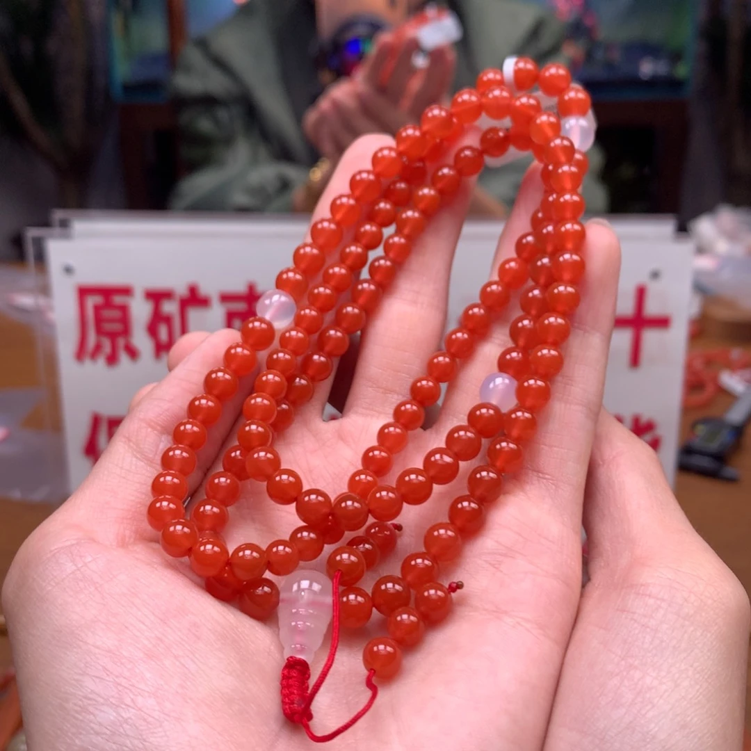 南红玛瑙108串未镶嵌尘**学河湾冰红6mm+