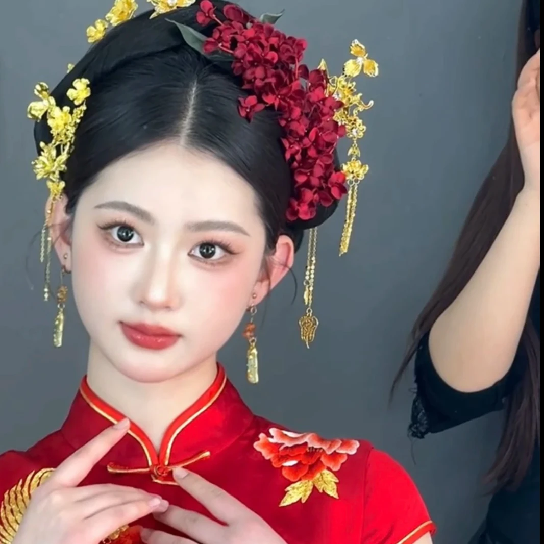 2025小众高级手工花结婚迎客新中式新娘头饰旗袍秀禾服晨袍发饰品