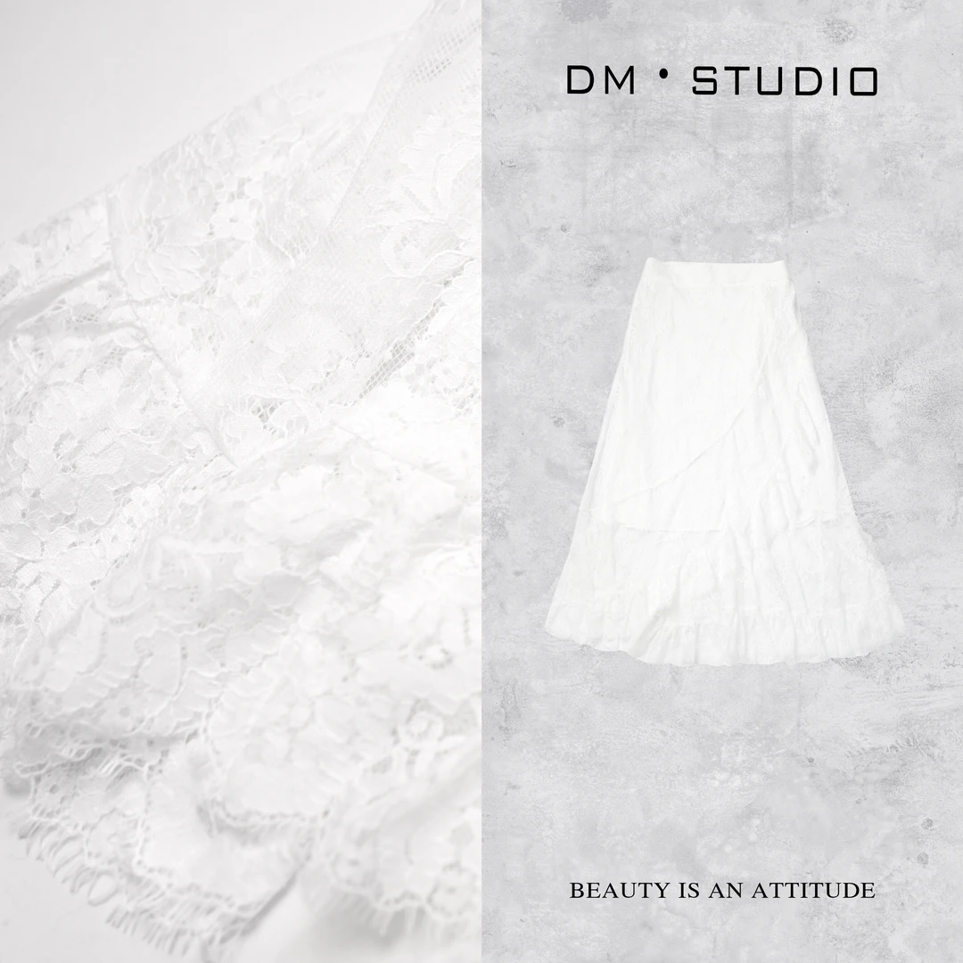•STUDIO/精致小众百搭纯色A字蕾丝半身裙（2503BSQ/2A3Q5085）夏日