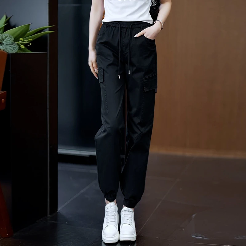 束脚裤微弹力工装裤高腰休闲裤时尚百搭水兵舞广场舞服饰