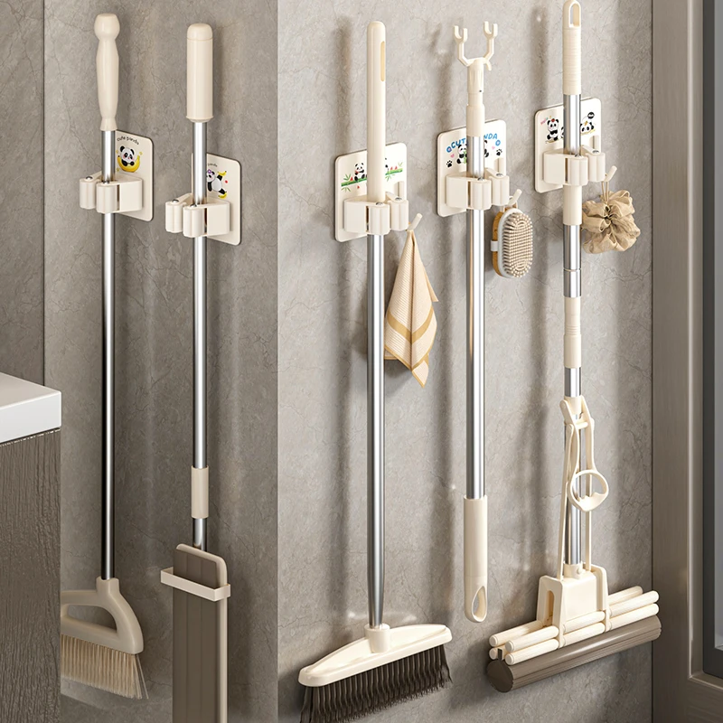 拖把挂钩挂架免打孔壁挂卫生间拖布收纳架粘胶强力固定厨房扫把夹