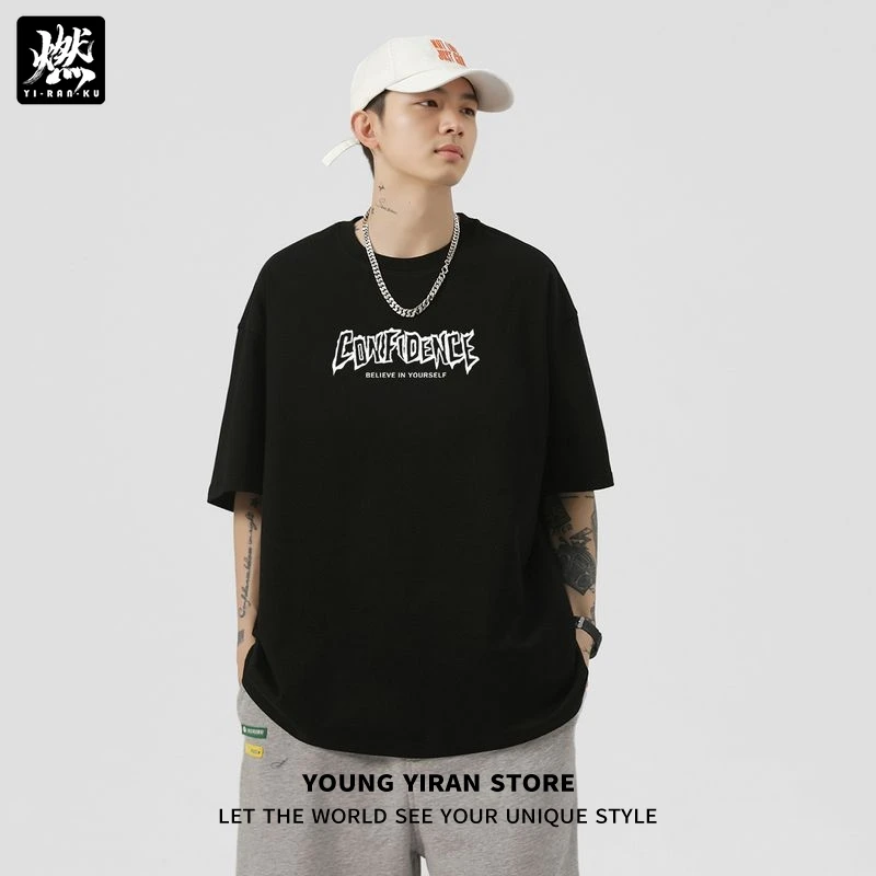 重磅t恤男款夏季百搭美式正肩短袖纯棉圆领潮流款宽松街头五分袖