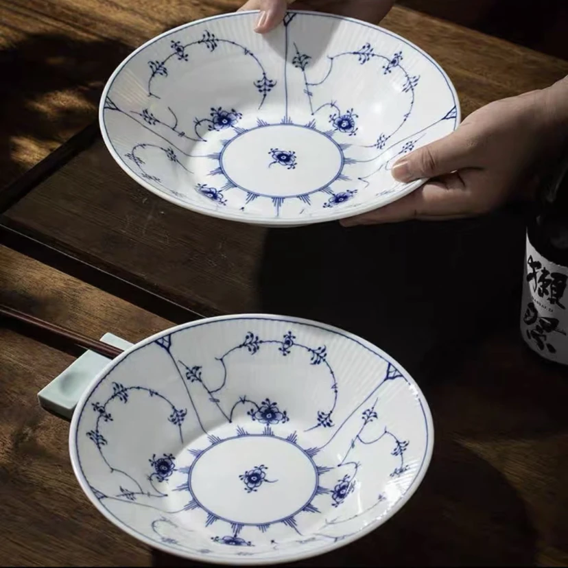 景德镇五花马-8.5寸棕榈深盘（唐草）