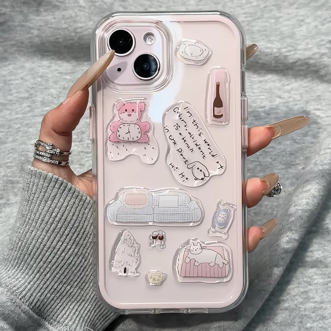 雅天立DIY可爱小熊贴纸适用iPhone16苹果13/15手机壳14promax新款