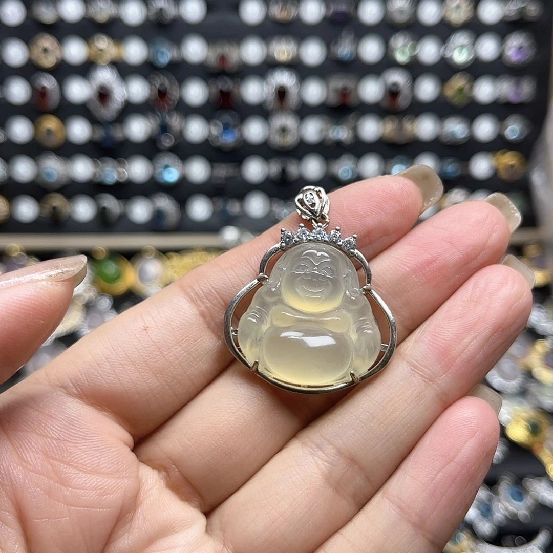 蛇纹石玉银S925镶嵌颈饰