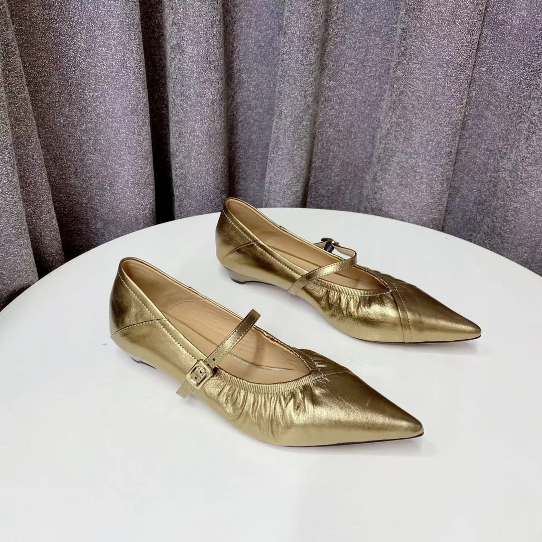 C7085 金色 时尚尖头舒适低跟玛丽珍浅口女单鞋