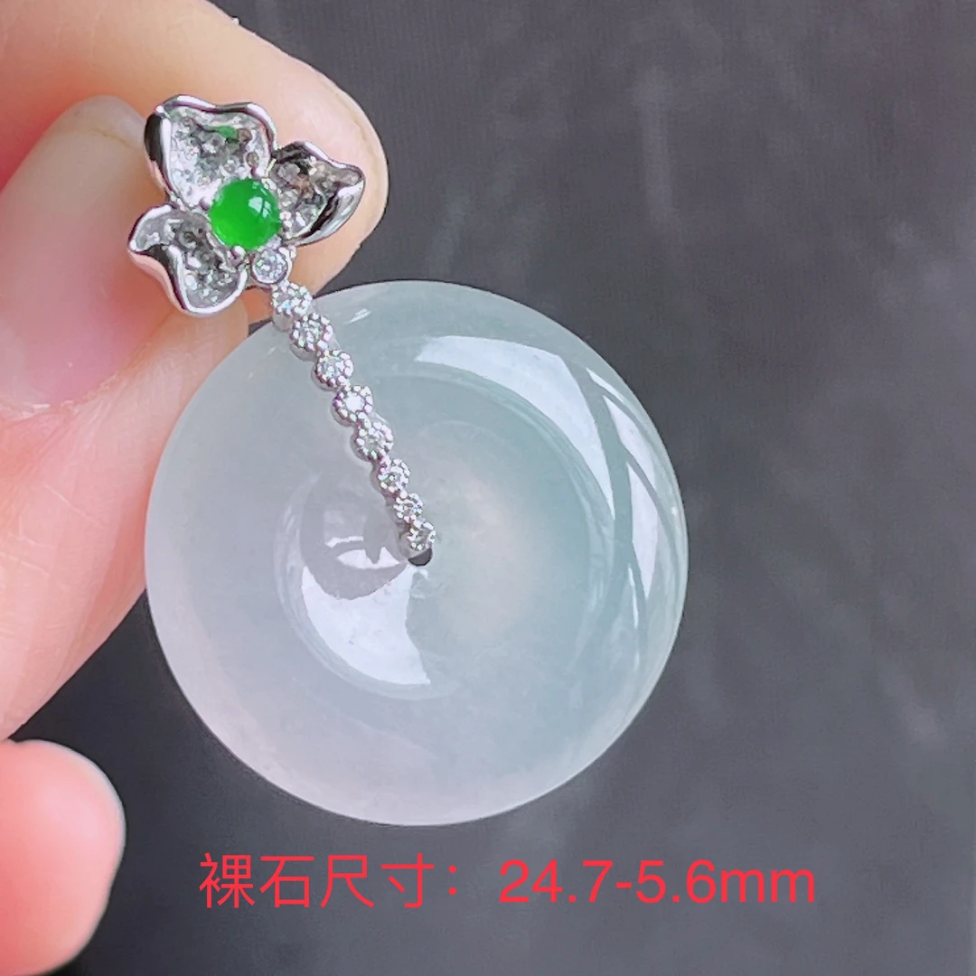 仁仁淘珠宝天然翡翠A货18k金重金镶嵌冰种平安扣精美吊坠挂件首饰