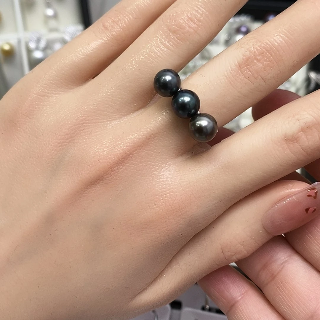 银S925镶嵌戒圈海水珍珠