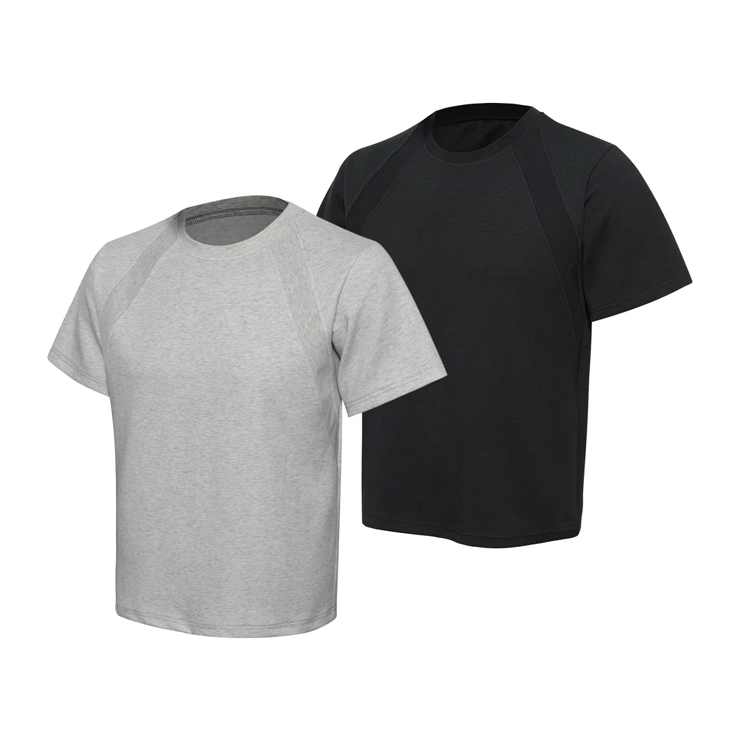 Flloy freely氨纶太空棉空气层美式拼接短袖T恤抗皱硬挺短款版型