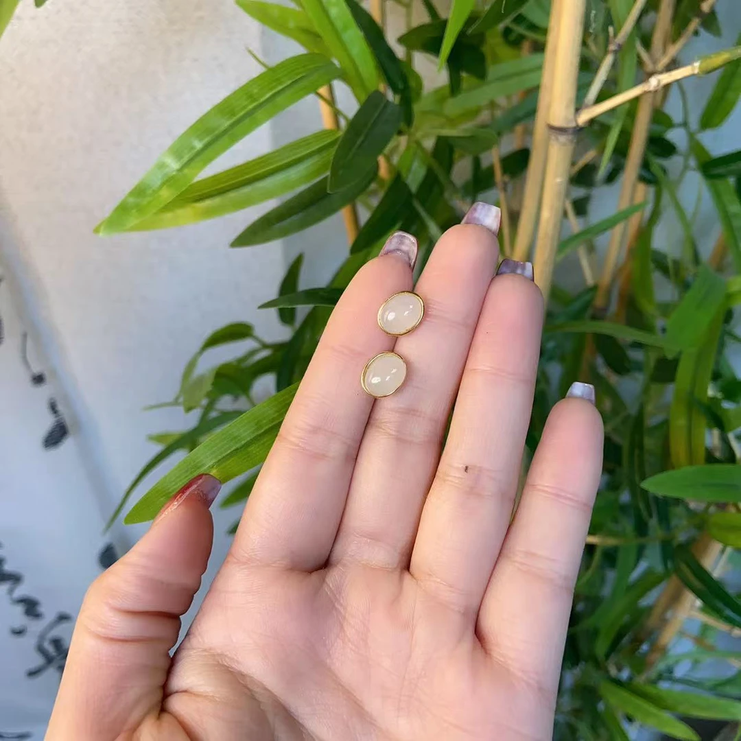 HY s925和田玉镶嵌耳饰 HYES-048（多样性发其一）